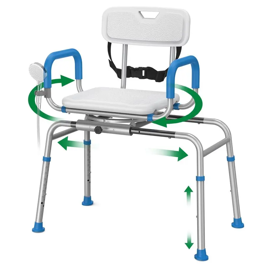 HSA Eligible Sliding Shower Chair Tub Transfer Bench for Bathtub with Swivel Seat, Shower Bench with Pivoting Arms, Height Adju
