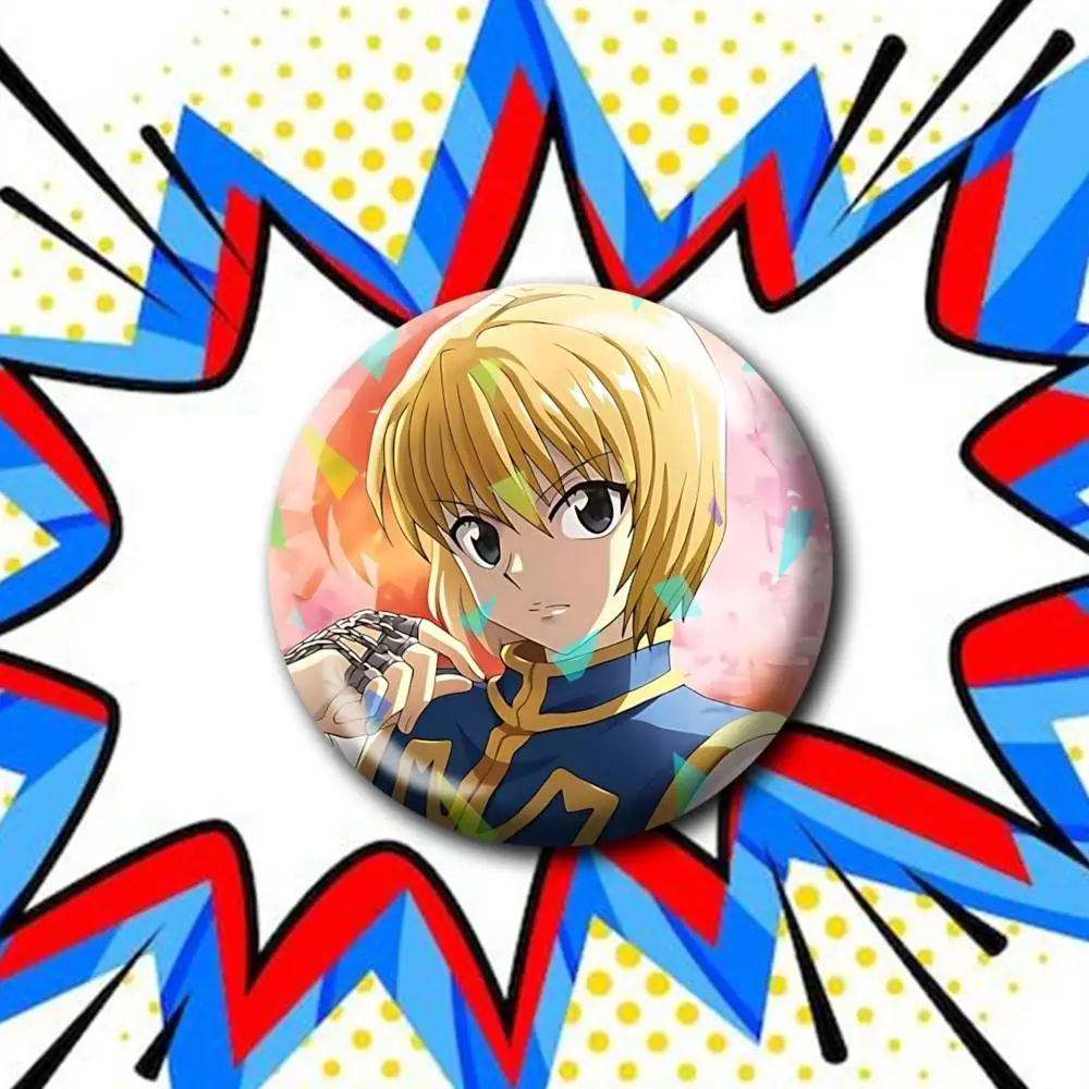 Chain Avenger Kurapika Anime HXH Customizable Round Brooch Pins, Personalized Badges With Broken Glass Design Fashion Accessory