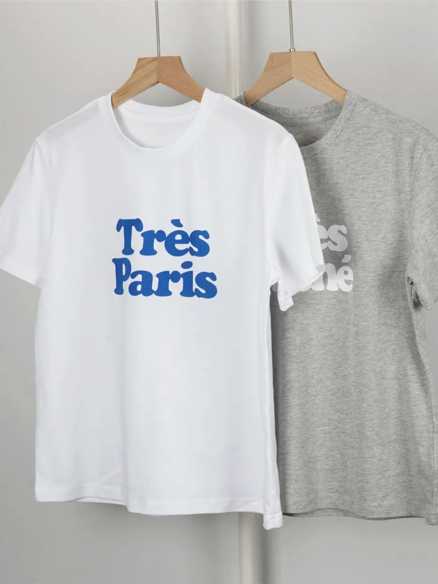 French Letters Printed T-shirt Round Neck Short Sleeve All-match Chic Tees Tops Summer Clothing 2024 New Casual Fashion T-shirts image 2