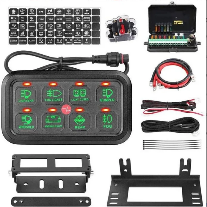 Car RV Off-Road Vehicle Retrofit with Fuse Overload Protector 8-Position Touch Combination Switch Control Panel