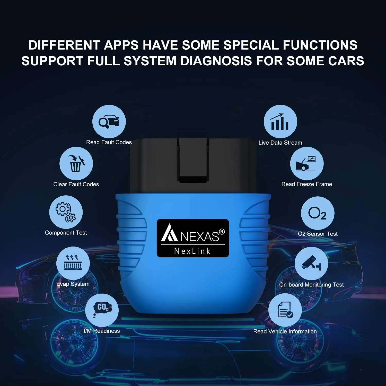 NEXAS NexLink Wireless Bluetooth 5.0 OBD2 Scanner EOBD Diagnostic Tool Engine Code Reader Car Scan Tool for IOS Android Windows