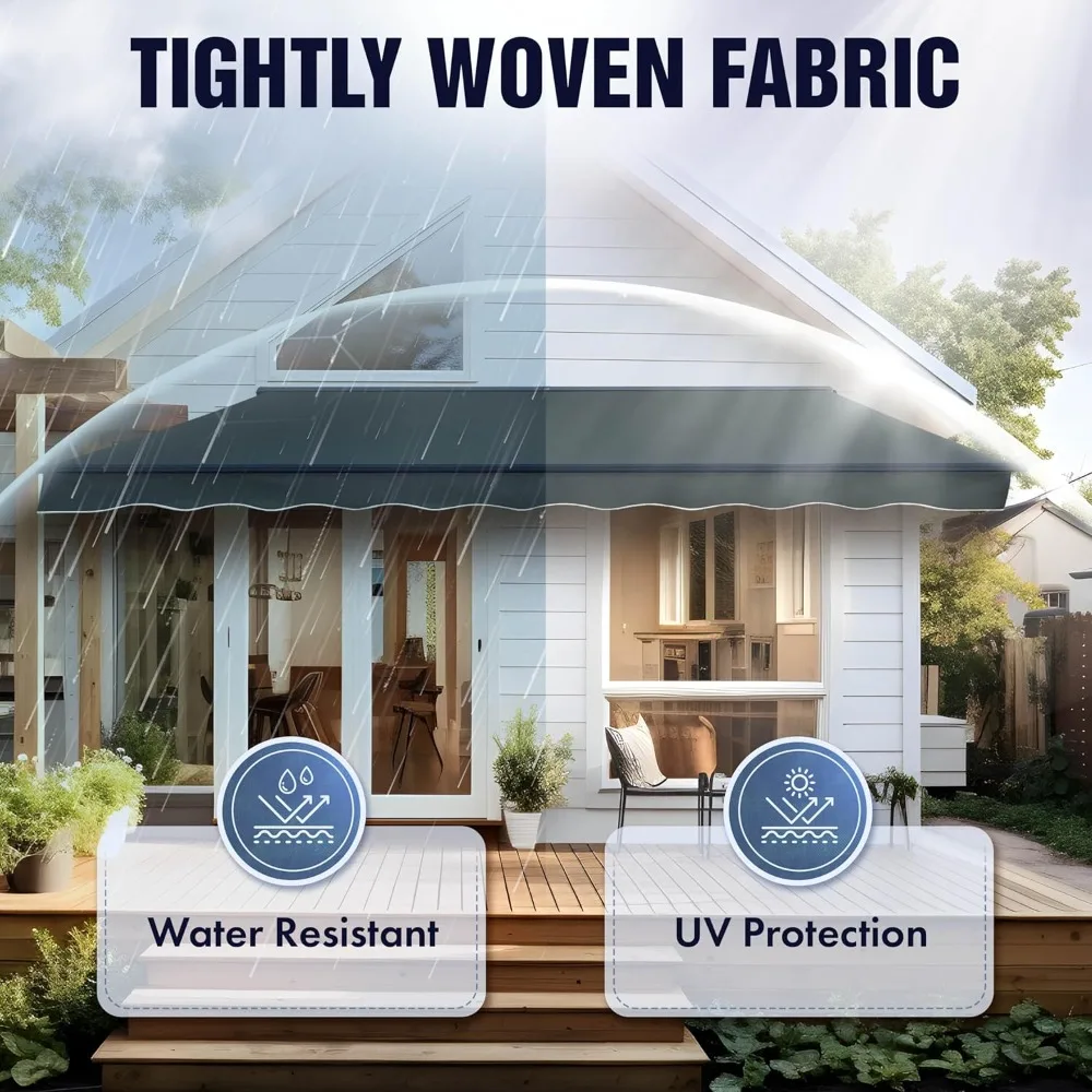 Home Patio Awning ， Retractable Handle Crank Deck Canopy ，UV Protection Sun Shade ，Manual Frame