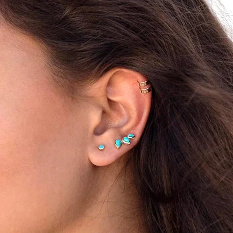 925 Sterling Silver Needler Little fresh Blue Turquoise Series Small Hoop Earrings for Women 24K Earrings Trend Ear Accessories