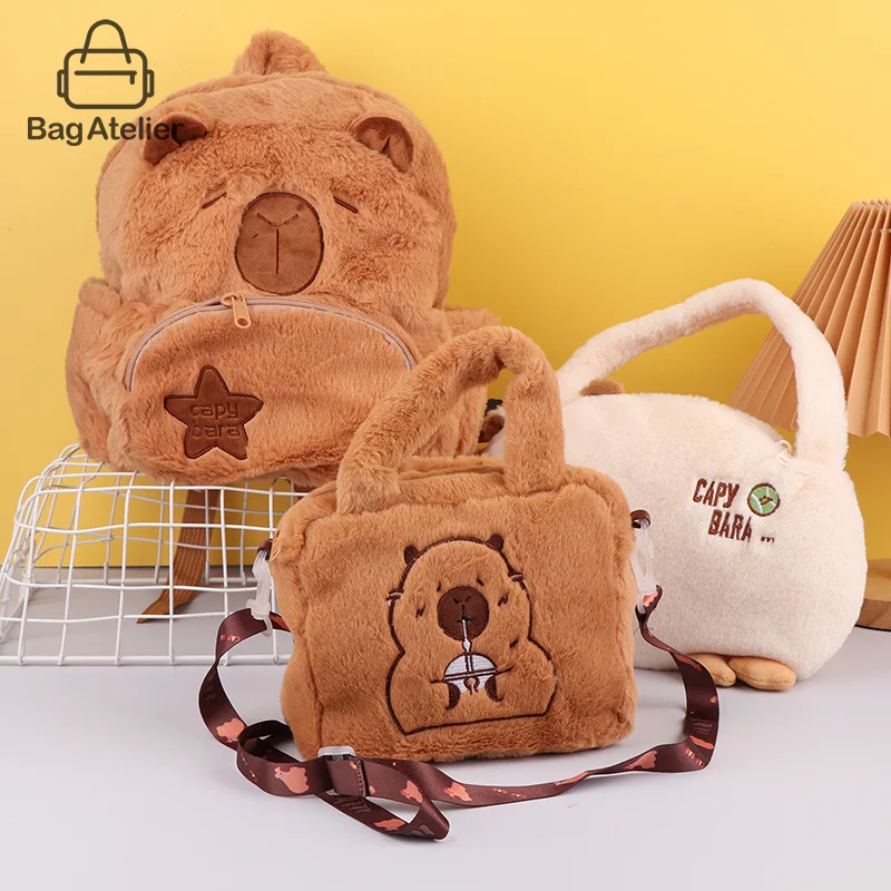 Mochila de felpa de capibara de dibujos animados, mochilas de piel de muñeca de peluche Kawaii, bolso de hombro para niños, Mini bolso de mano, regalo para novia