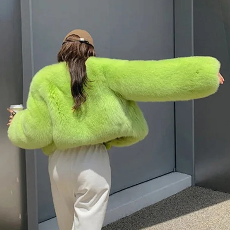 Women Short Coats Faux Fox Fur Y2k Streetwear Thick Warm Coat Outerwear Spring Jackets Autumn Winter Open Stitch 2025 Jacket