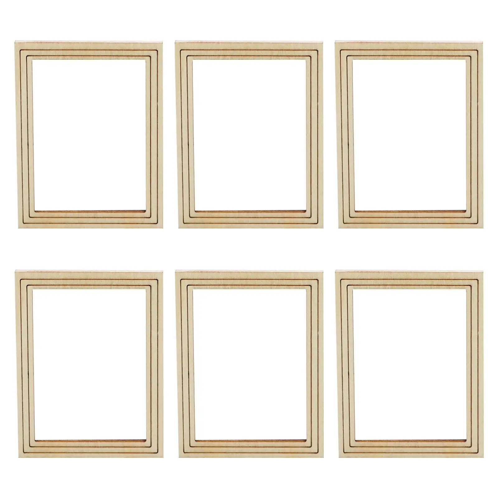 

6Pcs Miniature Photo Frames Wooden Tiny House Furniture Accessories DIY Painting Craft Supplies Unfinished Wood Frames for Micro