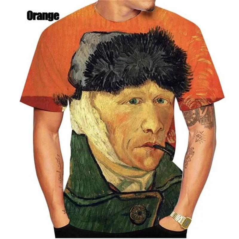 Art oil painting pattern men's T-shirt Van Gogh Starry Sky Sunflower 3D casual O-neck short sleeved T-shirt