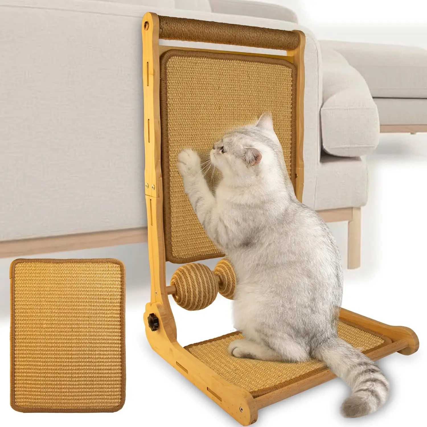 

L-Shaped Cat Scratcher with Dual Sisal & Carpet Surfaces Reversible Vertical & Horizontal Scratching Board for Indoor Ca