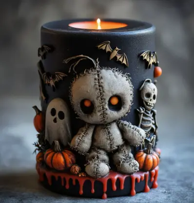 Halloween Haunted House Skeleton Pillar Silicone Mold Bat Ghost Skull Resin Plaster Candle DIY Decor Mould