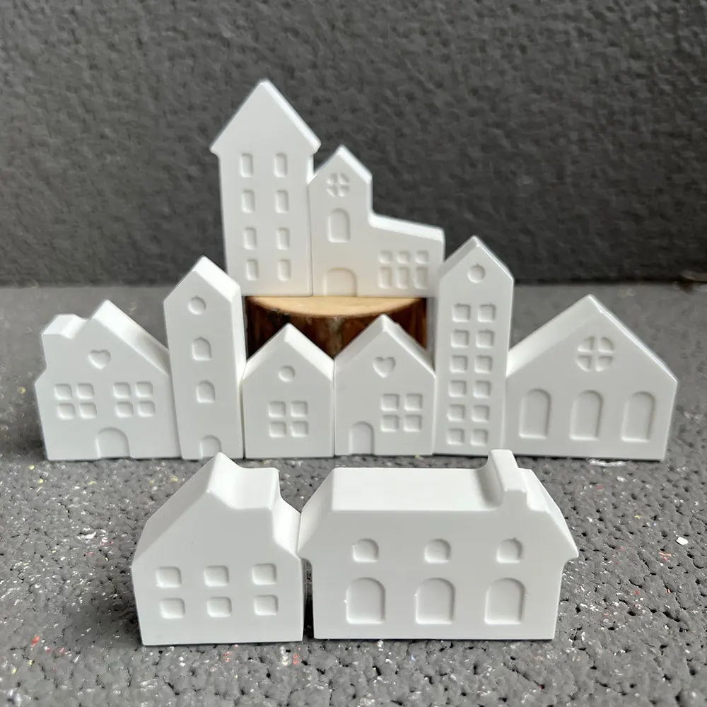 Miniature House Model Silicone Mold Mini House Plaster Ornament Resin Cement Candlestick Flower Pot Mold DIY Christmas Decor