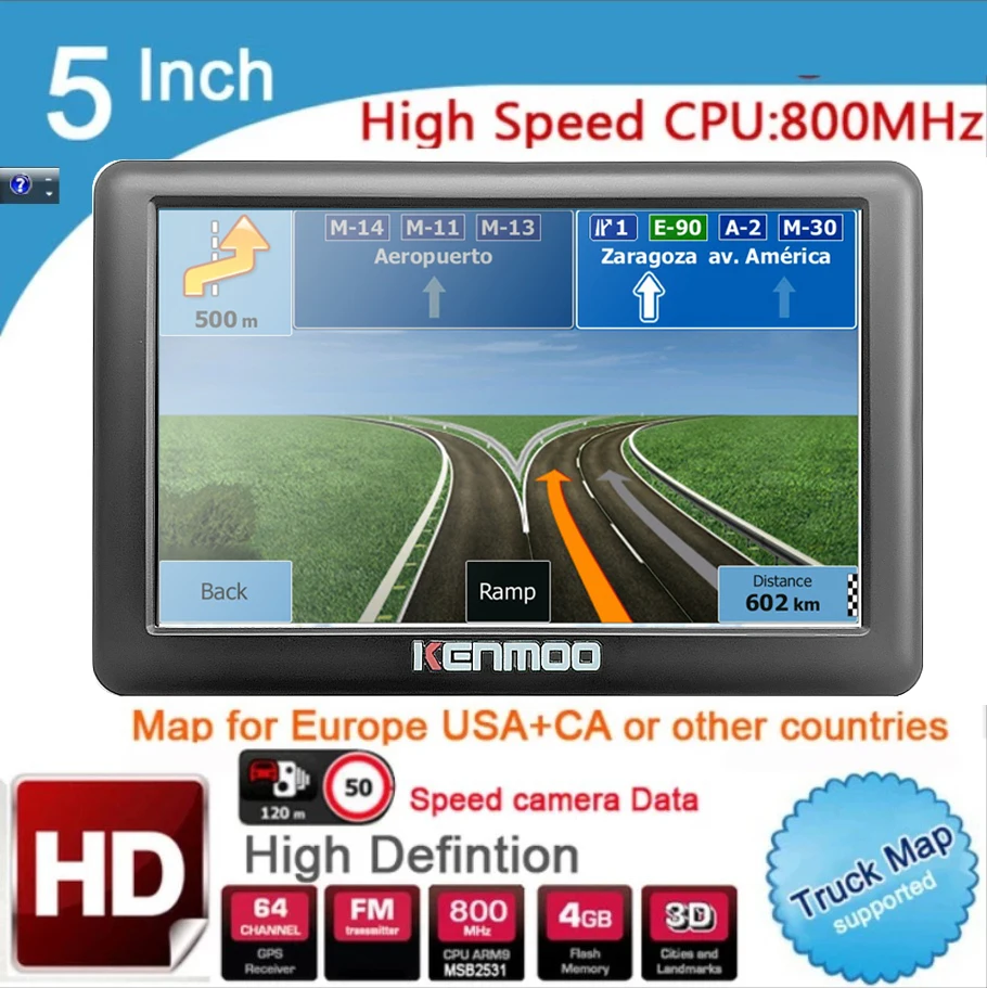 5' inch HD Car GPS Navigation 8GB/DDR3 2025 Maps For Europe/USA+Canada with Sunshade Sunshield bracket Truck Camper Caravan