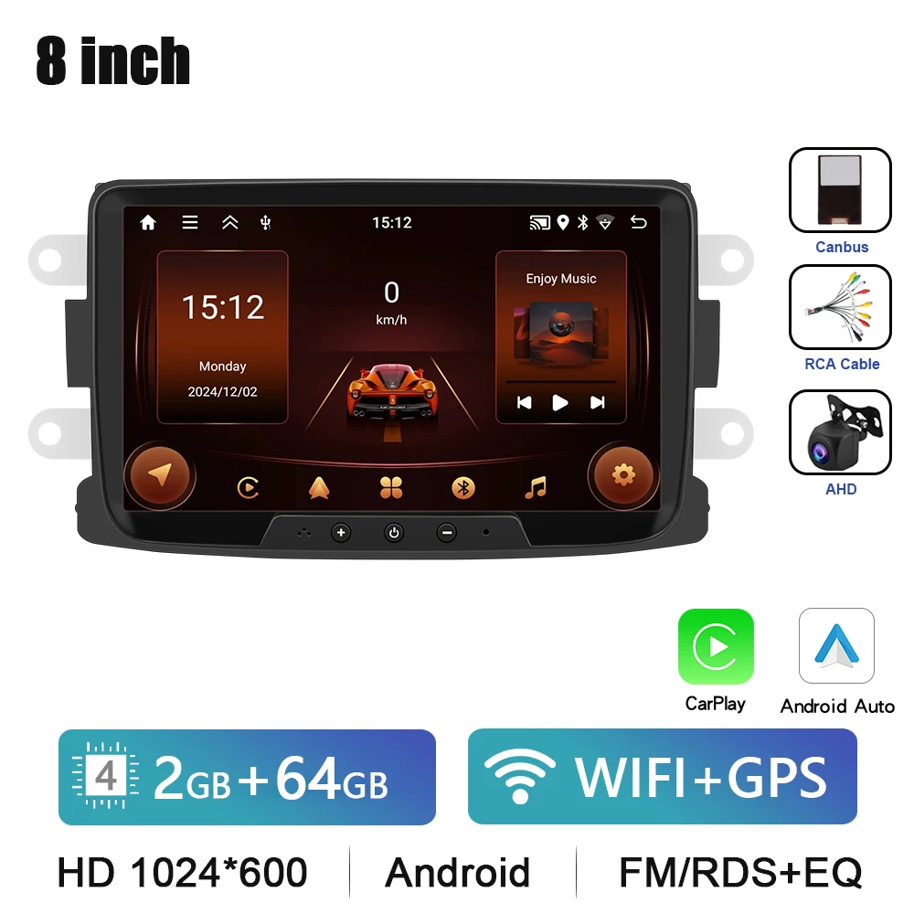 Podofo 8 "Autoradio CarPlay Android Radio Voor Renault Dacia Sandero/Duster/Logan/Dokker 2010-2015 multimedia GPS Bluetooth FM