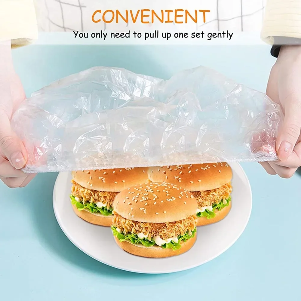 100pcs Disposable Food Cover Plastic Wrap Elastic Food Lids Fruit Bowls Cups Caps Food Fresh SealKitchen Fresh Keeping Saver Bag