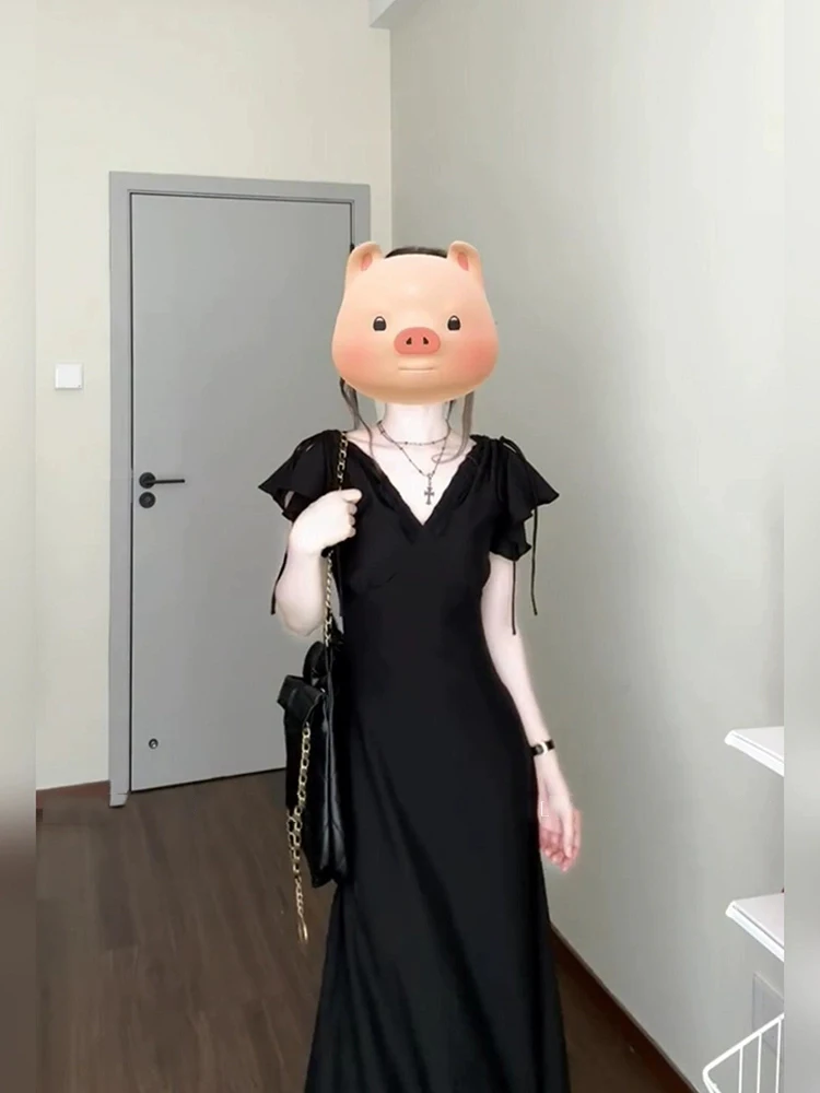 

XZY Ele V-Ne Maxi Dr Women's plus Size Flounce Sve Slimming Bla Long Dr Commute Sle High Waist Summer Dr