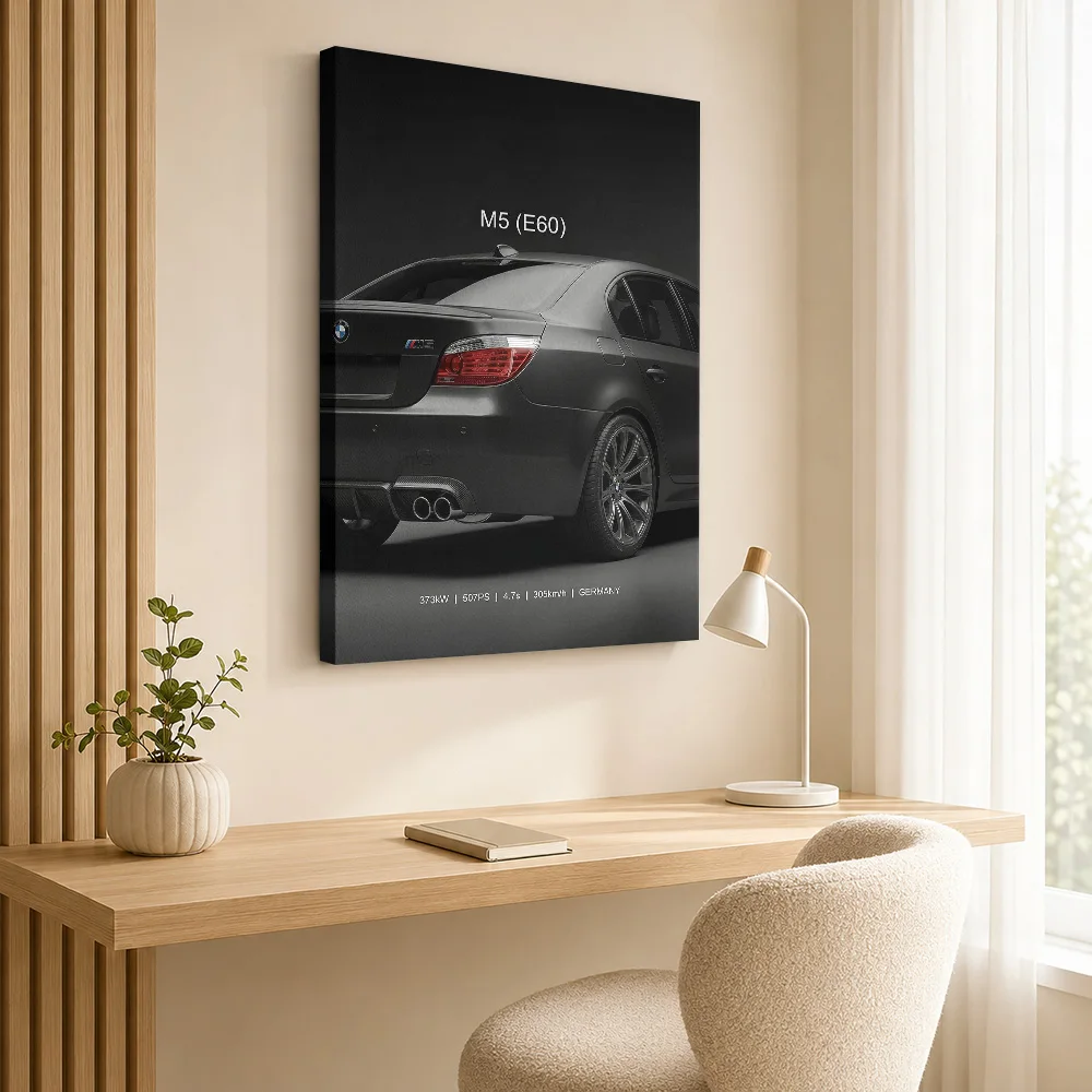 Close up Black Sports M5 E60 sleek car Framed Canvas Poster Personalized Retro Automotive Wall Paintings Decoration for Garage