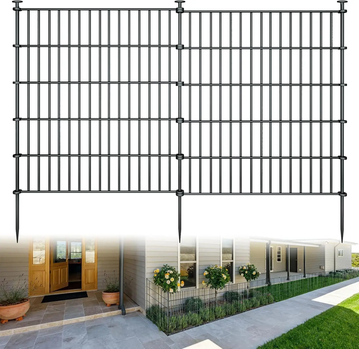 

32in H x 23.6ft L Rustproof Metal Garden Fence, No Dig Pet Containment for Yard