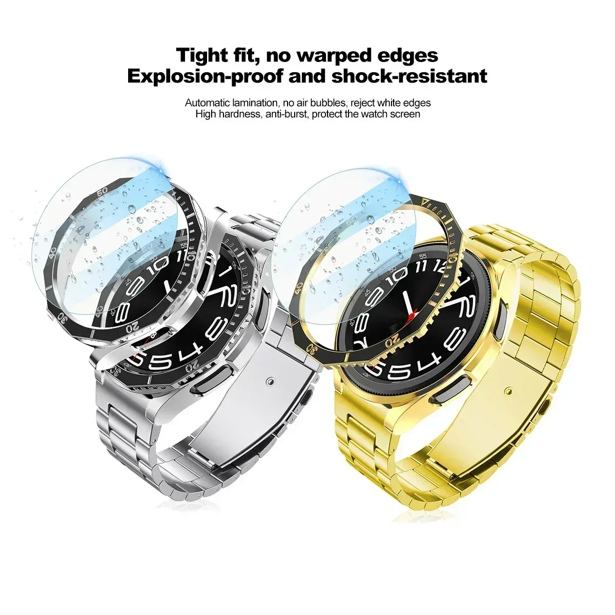 Metal Bezel&Tempered Glass for Samsung Galaxy Watch 6 Classic 47mm 43mm Bumper 3IN1 Watch6 Classic Screen Protector Accessories