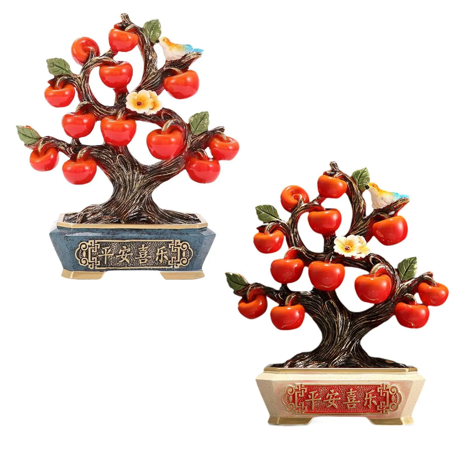 Tabletop Ornament Apple Tree Statue Table Centerpiece Chinese Feng Shui Decor for New Year Office Cabinet Home Decoration