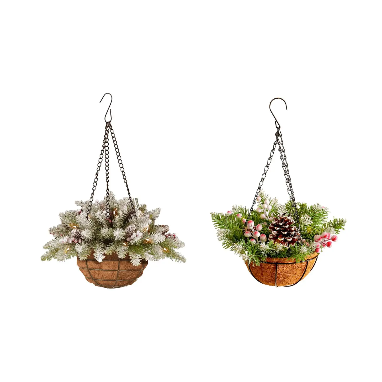 Artificial Christmas Hanging Basket with Light Display Ornament Collectible Christmas Decoration for Indoor Outdoor Patio