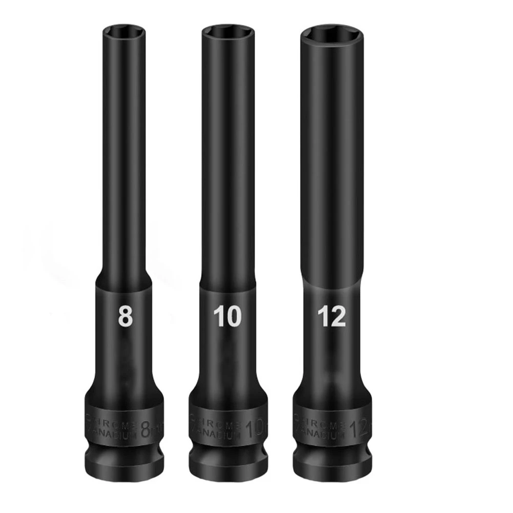 3pcs 1/2 Drive Socket Head Wrench Hex Adapter Set In 8mm 10mm 12mm For Use With 12.7mm Interface Power Tools And Ratchets