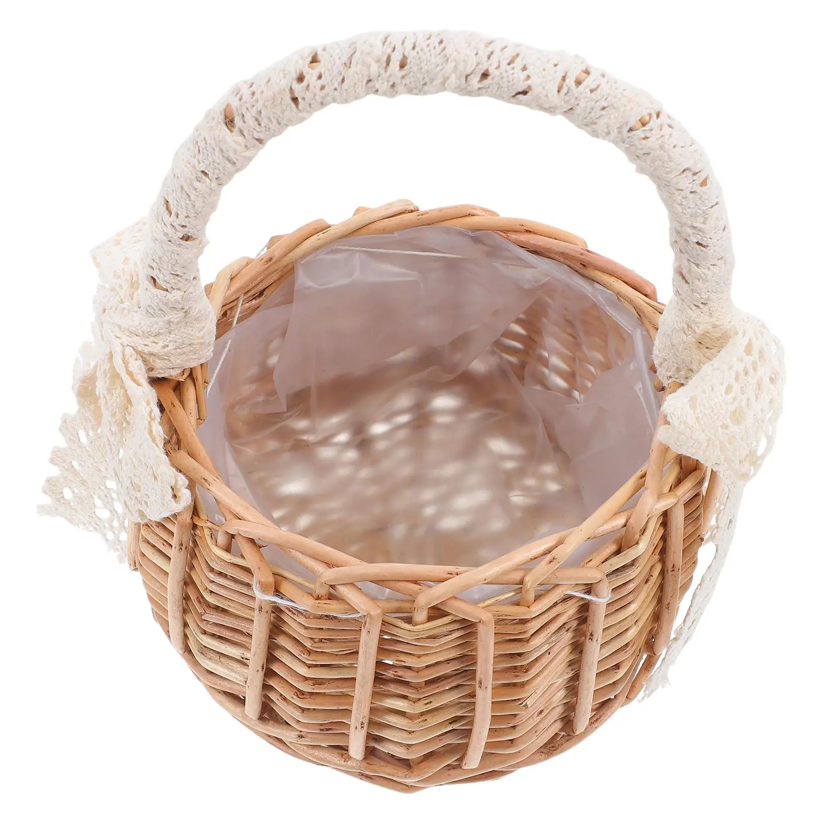 

Lace Handheld Flower Basket Retro Decor Woven Rattan Portable Wedding Arrangement Baskets Storage Container Home Party