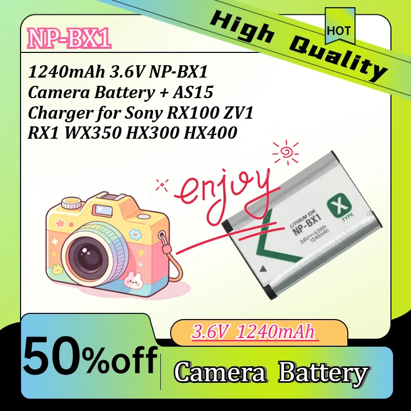 1240mAh 3.6V NP-BX1 Camera Battery + AS15 Charger for Sony RX100 ZV1 RX1 WX350 HX300 HX400