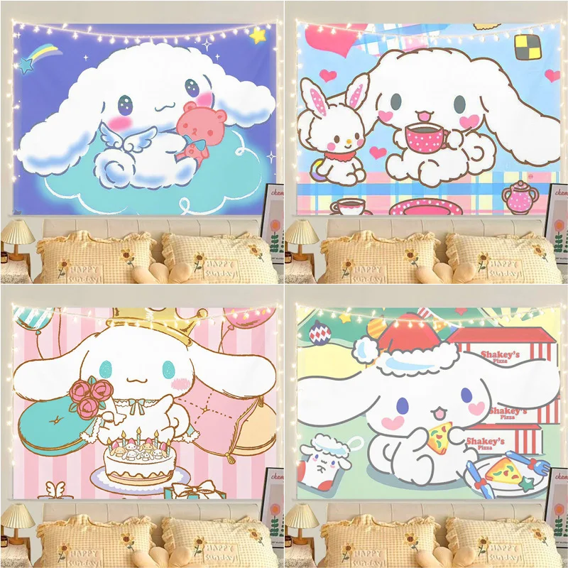 Sanrio Cinnamoroll Tapestry Room Decoration Cute Cartoon Cinnamoroll Wall Cloth Bedroom Tapestry Wall Hanging Wall Decor