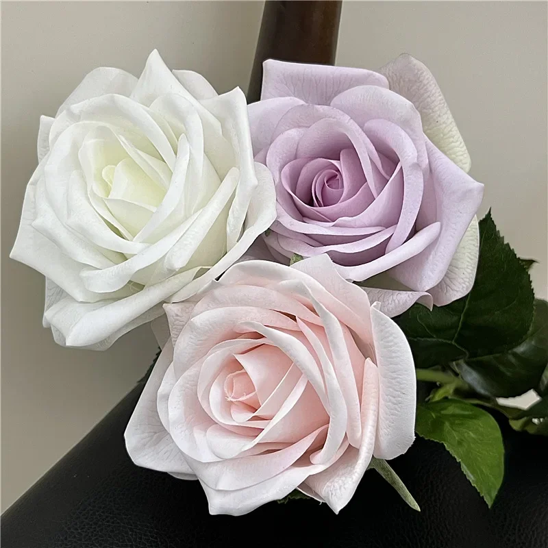 5Pcs Hand Feel Moisturizing Latex Rose Flowers Artificial Real Touch Roses Bridal Bouquet Wedding Decor Home Party Table Floral