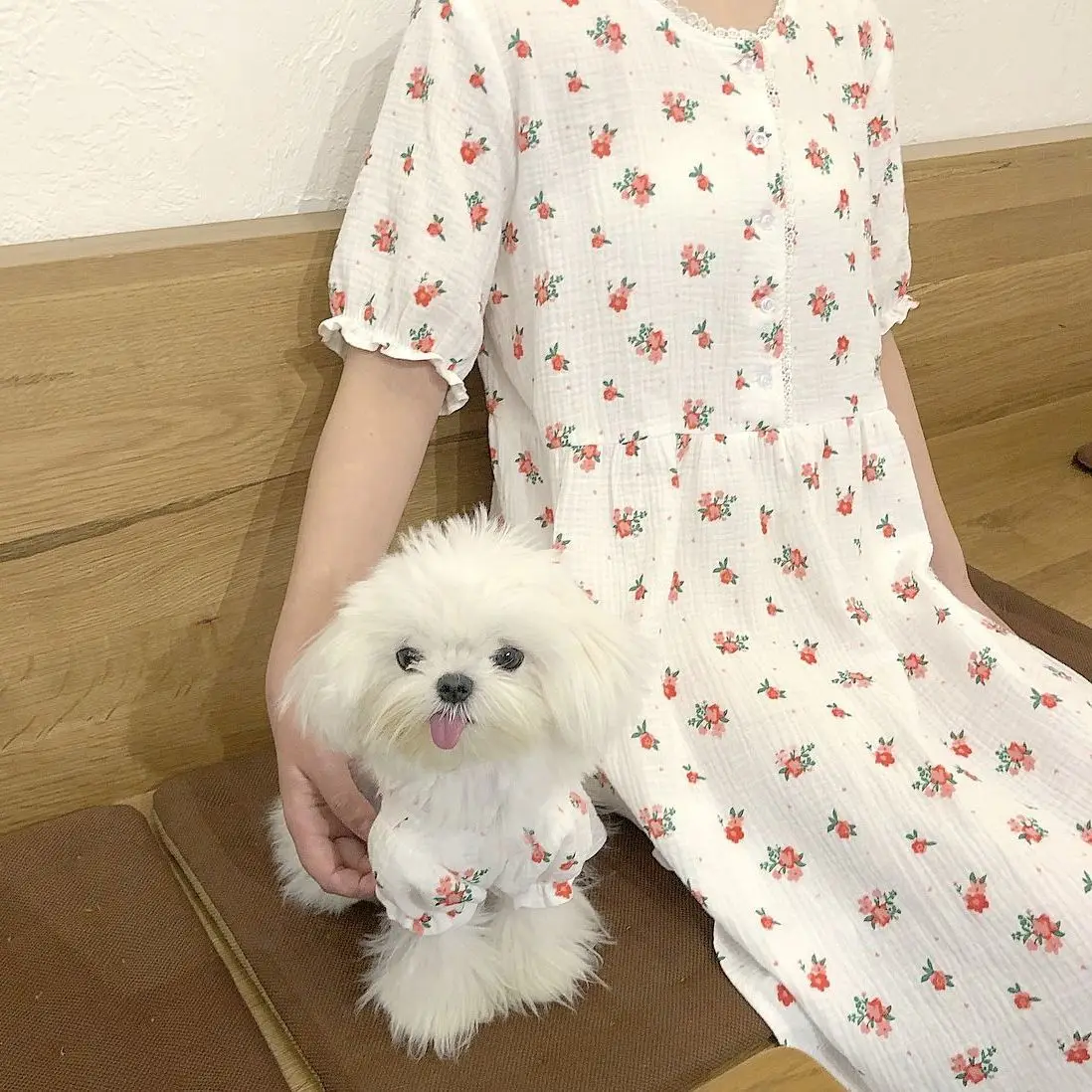 Dog Dress Pet Home Parent-child Nightdress Pet Dress Dog Floral Pajamas Cat Dress Dog Clothes for Small Dogs Girl Chihuahua