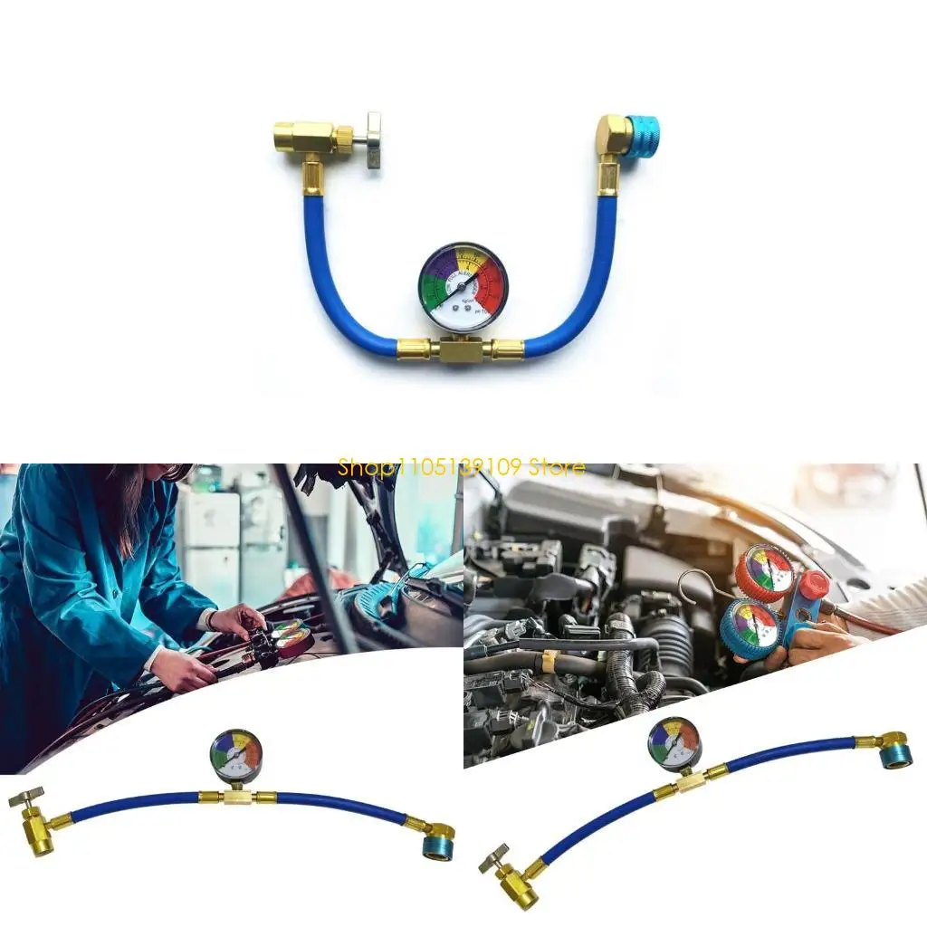 

P5ED Recharge Kit R134A Recharge Measuring Hose Can Tap Gauge Refrigerants Charging Pipe Air conditioningPipes