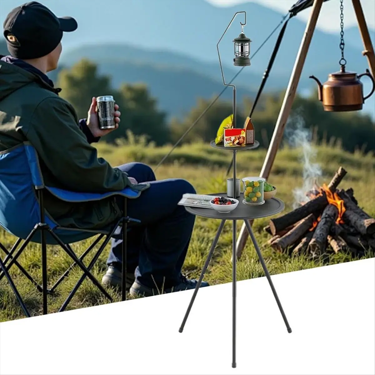 

ABJV круглый походный стол двухслойный маленький компактный аксессуар для пляжного лагеря рюкзак инструмент для пикников-барбекю