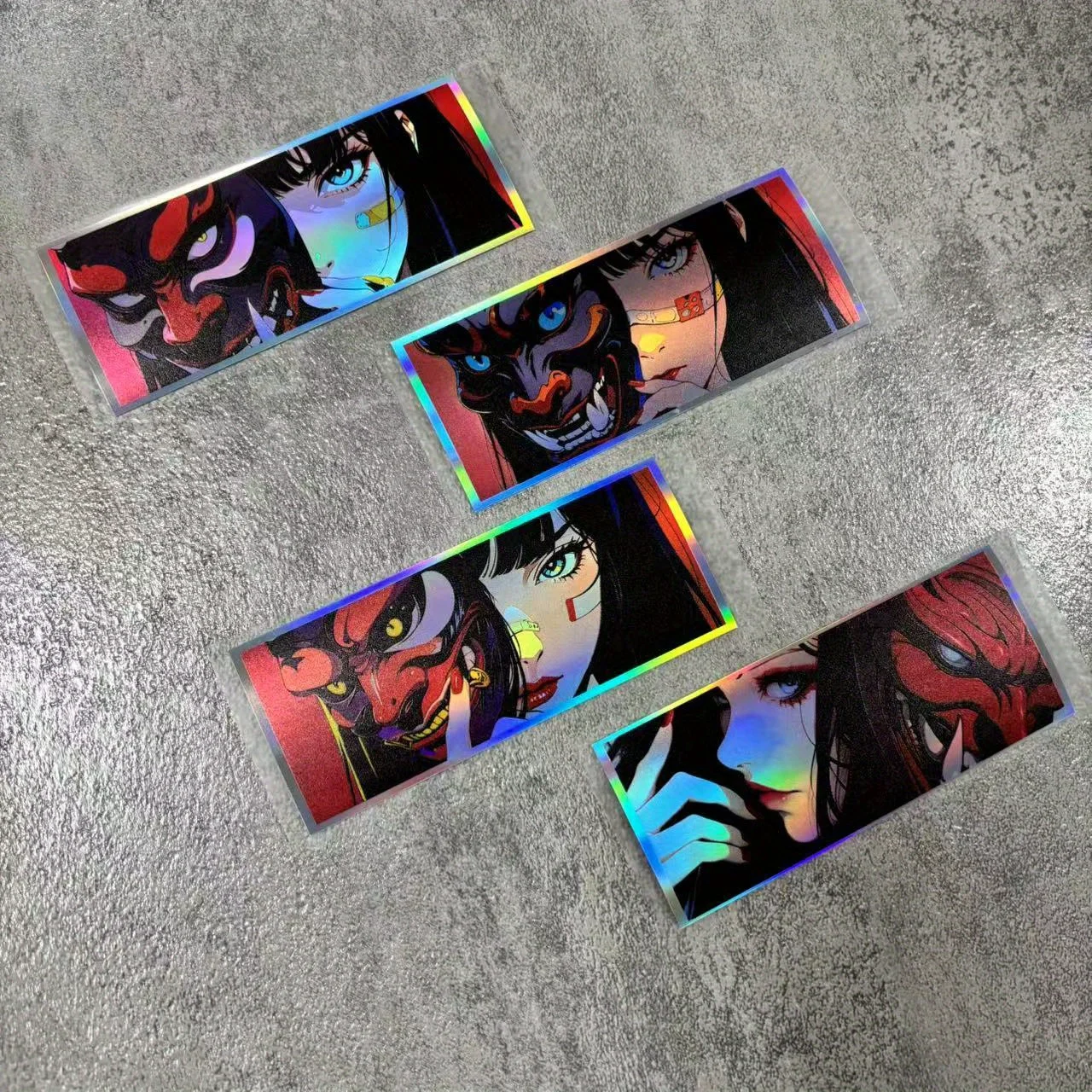Anime Oni Girl Sticker 1PC JDM Style Waterproof PVC Vinyl Decal Scratch Resistant Glossy Car Decor Red Blue Design