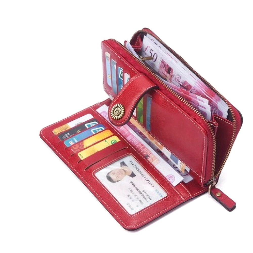 عالية الجودة المرأة المحفظة مكافحة سرقة محافظ جلدية للمرأة طويلة سستة كبيرة السيدات حقيبة صغيرة حامل بطاقة المحفظة الإناث