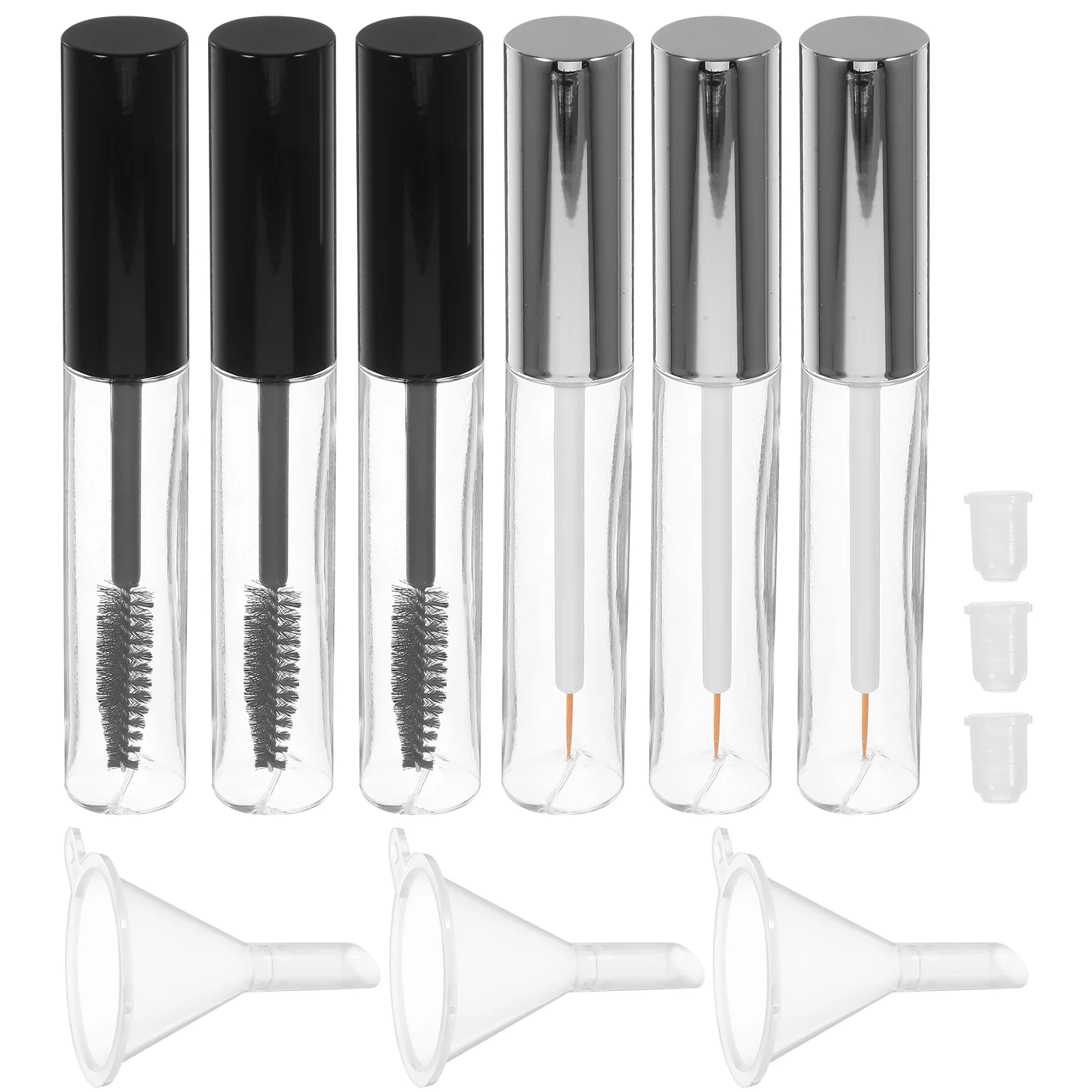 Conteneur de mascara transparent pour cils africains, bouteille de mascara bricolage, entonnoir en verre, brosse à cils, récipient à crème, 3 pièces