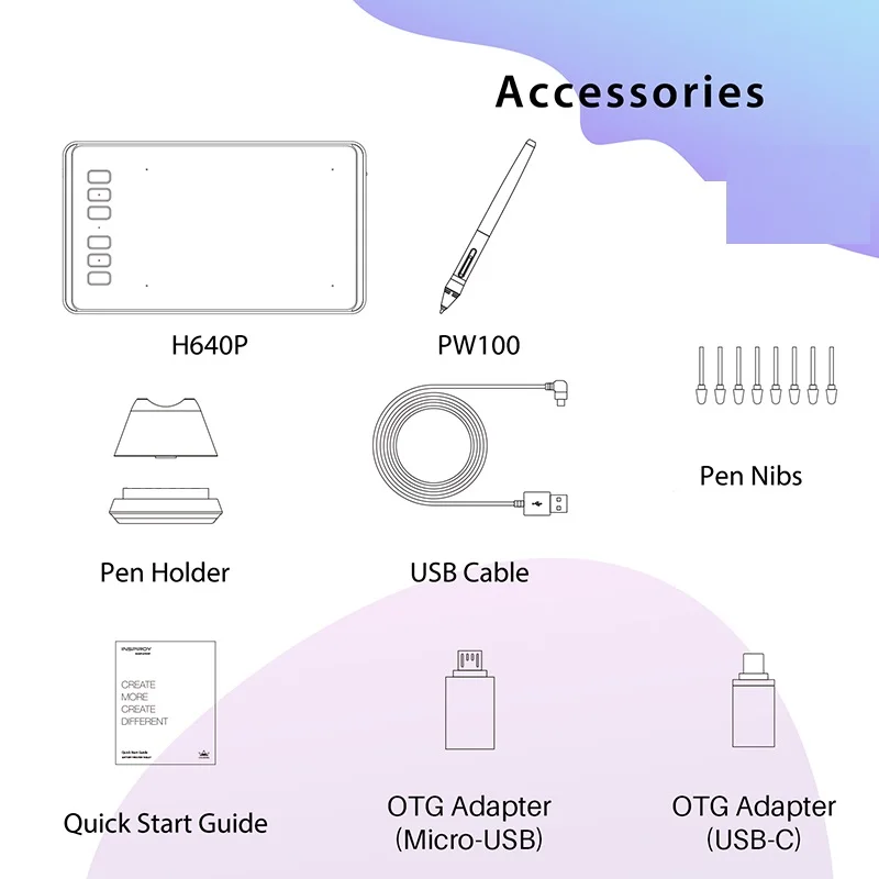 HUION Ultralight Graphic Tablets H640P H950P Digital Tablet Drawing Pen Tablet With Battery-Free Stylus for PC Android Phone