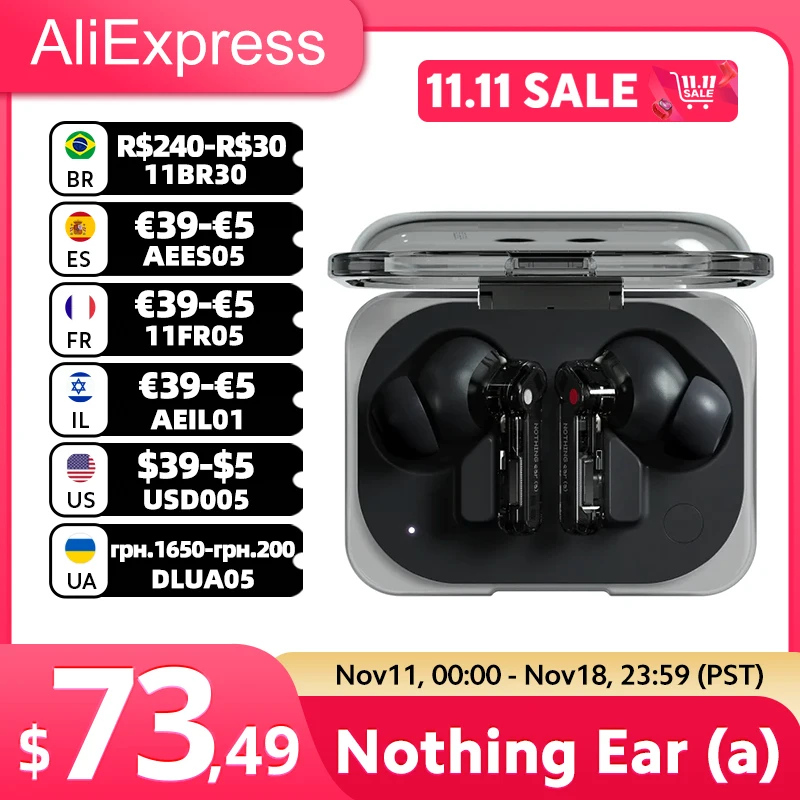 

Global Version Nothing Ear (a) Wireless Bluetooth Earphone LDAC 45dB Active Noise Cancelling ANC Dynamic Fashion Design