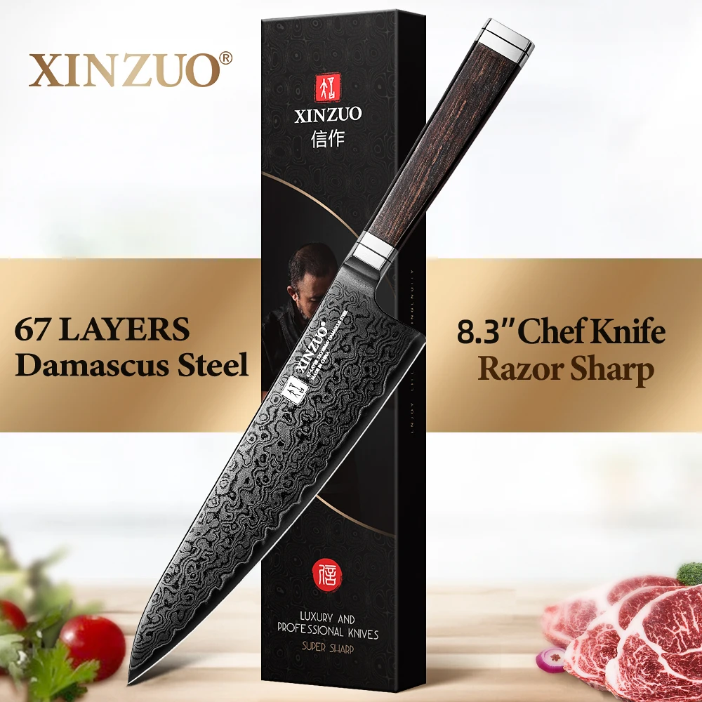 XINZUO Damascus Steel 8.3 Inches Chef Knife 12Cr18MoV Steel Core With Ebony Wood Handle Household Cooking Tools Fine WorWorkmans