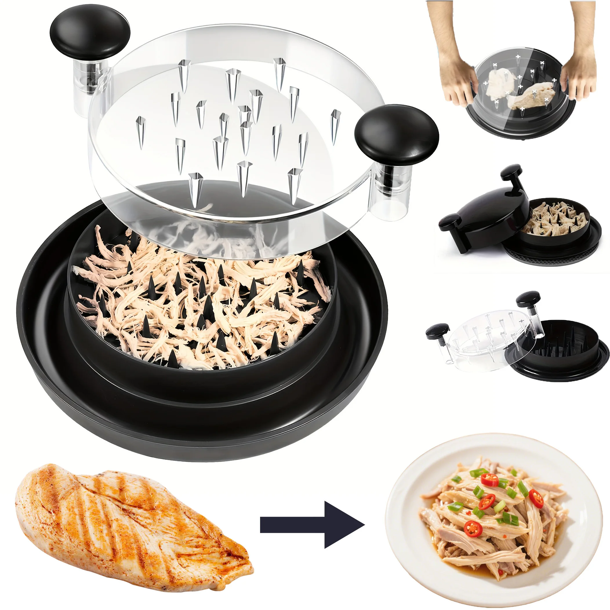 Fleischzerkleinerer mit Drehfunktion, Robustes Hähnchen- und Schweinefleisch-Zerkleinerungswerkzeug, Spülmaschinenfestes Küchengerät aus Edelstahl – Detail 1
