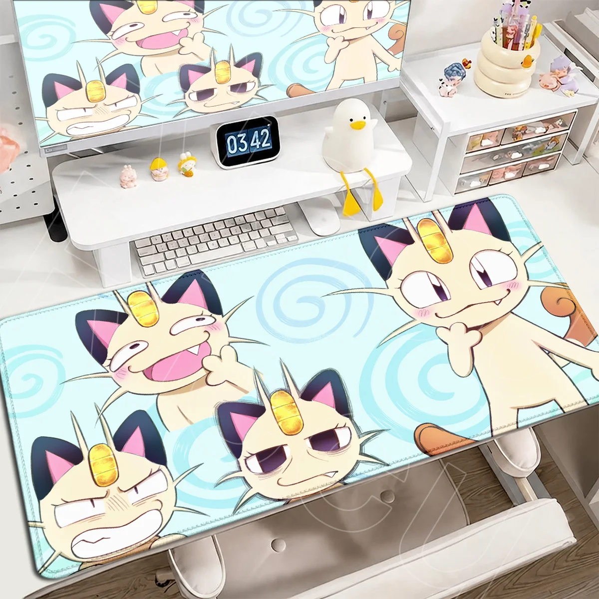 Podkładka pod mysz dla graczy Pokemon E-sport XXL, urocza japońska anime, mata pod klawiaturę komputerową, kreskówkowy Meowth, rozszerzona, z nadrukiem HD, do laptopa i komputera stacjonarnego. — zdjęcie produktu 3