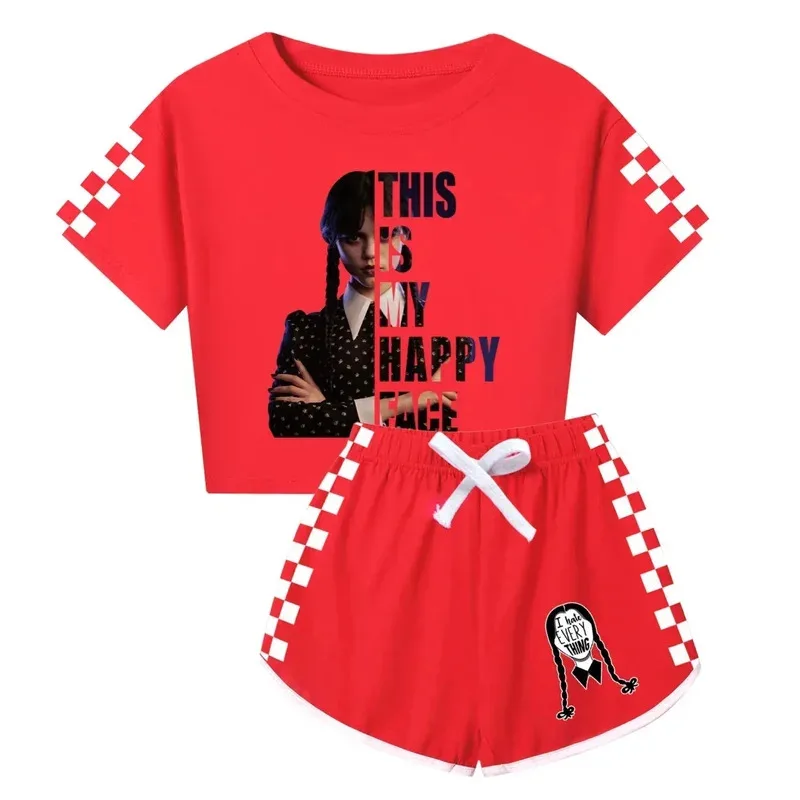 Lyou 2025 miércoles conjuntos de pijamas de medio cuerpo para niños pequeños camisetas de manga corta + Pantalones cortos ropa de verano ropa deportiva para niñas Chee ★ ★ ★ kk.