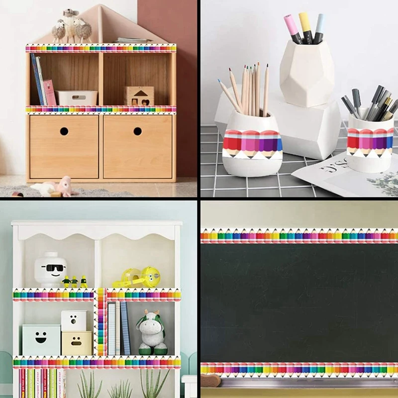 2X Bulletin Borders Stickers,Pencils Border Trim, 65.6Ft Back-To-School Decoration Borders