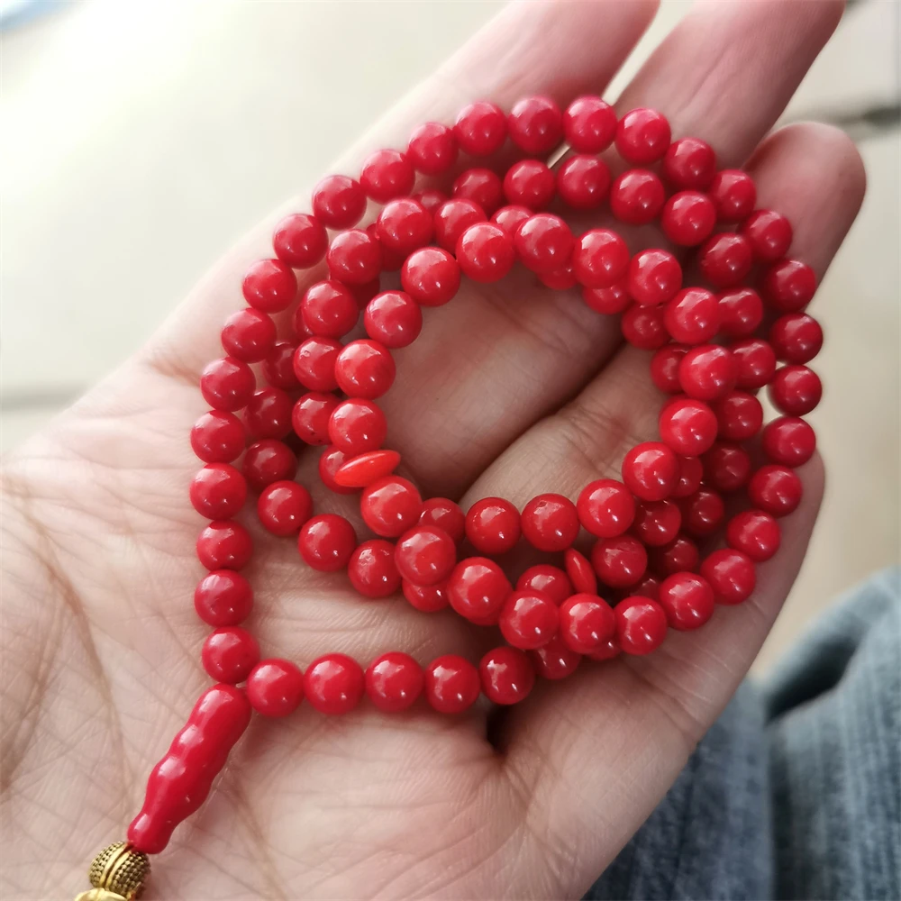 Imagem -02 - Grânulos de Oração Islâmica Tasbih Prata Pedra Coral Vermelho Rosário Muçulmano Tasbih Prata mm 99 Beads