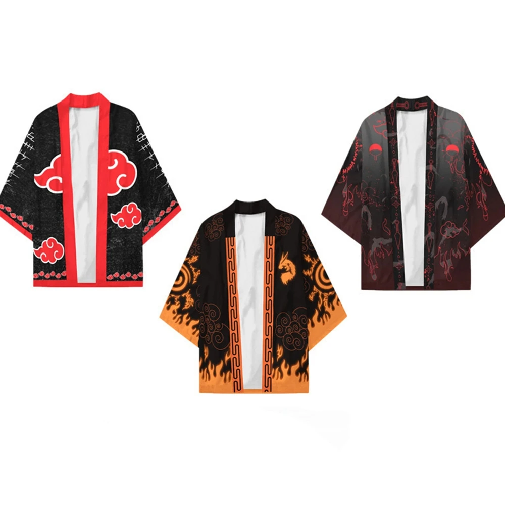 

Naruto Akatsuki Uzumaki Itachi Red Cloud Kimono Shirt Haori Yukata Printing Cosplay Costume Christmas Pu 'er Festival Gifts