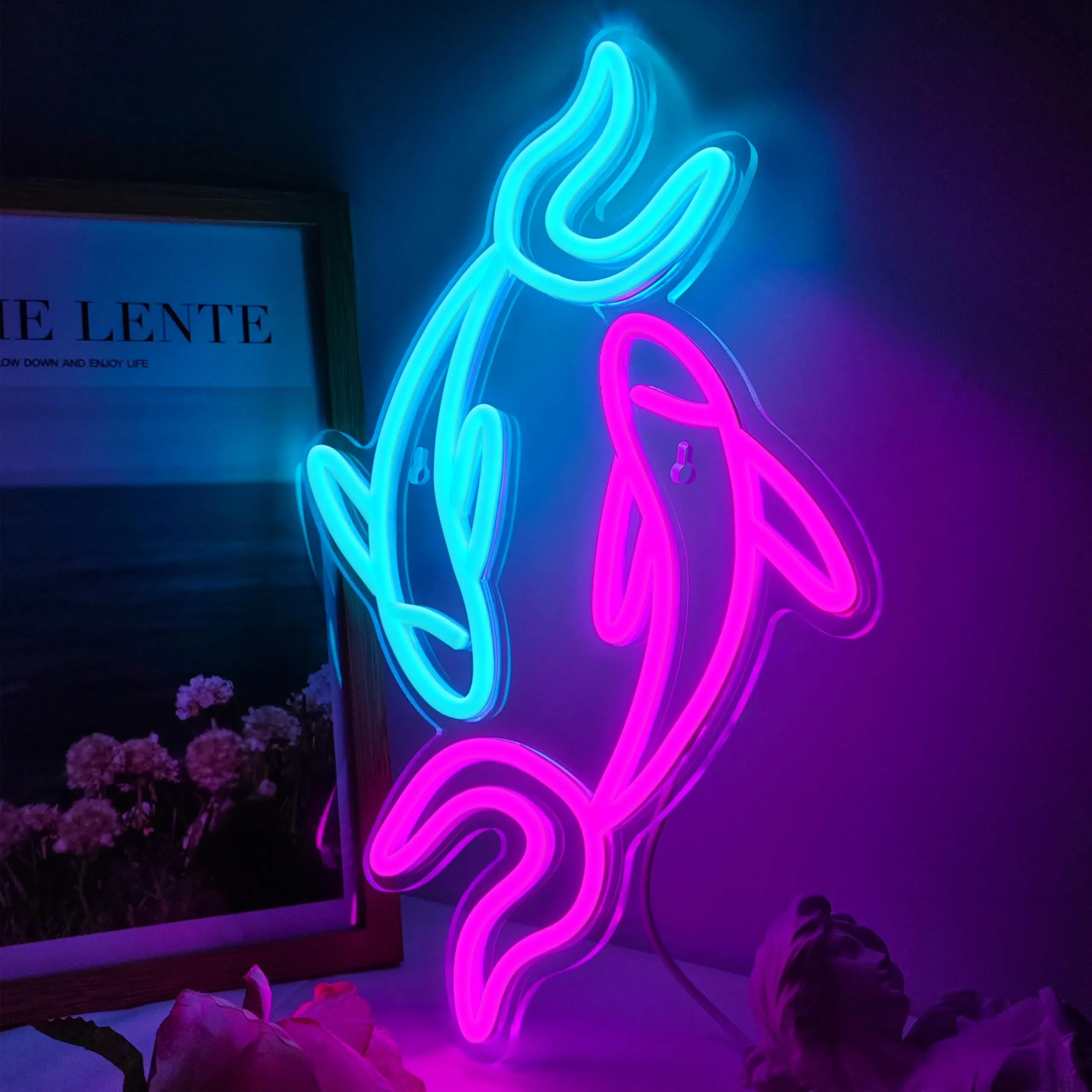 코이 네온 사인, USB 전원, 밝기 조절 스위치 포함, 침실, 사무실 및 중국 스타일 장식에 적합