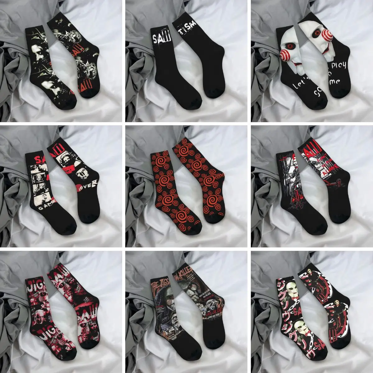 Men's Socks Scary Saw Horror Movie Stockings Autumn Funny Medium Soft Socks Design Running Sports Non-Slip Socks