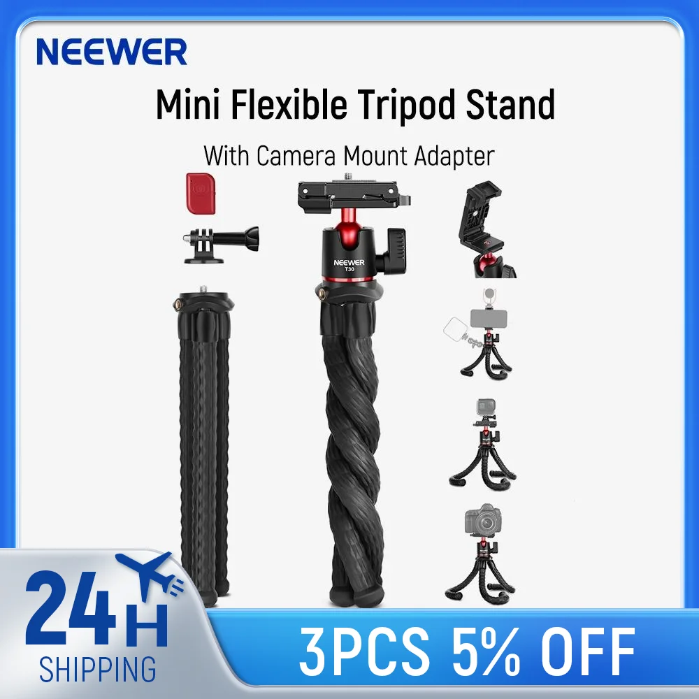 NEEWER Mini Flexible Camera Tripod Stand with Action Camera Mount Adapter for Hero 12 11 10 9 Vlog Phone Tripod for iPhone