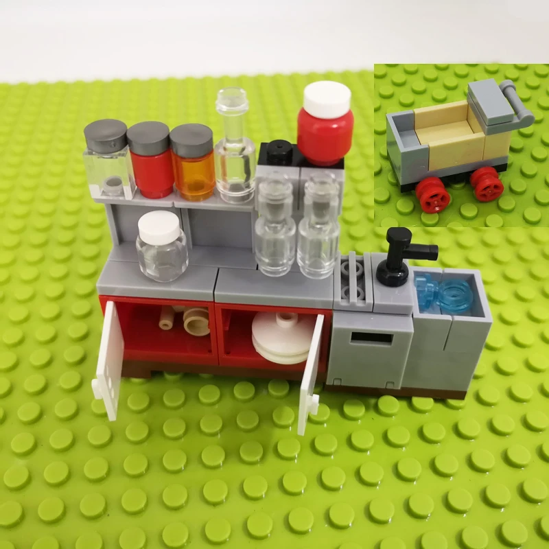 MOC-Bausteine, Möbel und Dekorationen für Wohnzimmer und Schlafzimmer – Bett, Bücherregal, Sofa, Computertisch, kleine Pflanzgefäße, Spielzeugmodelle. – Detail 35