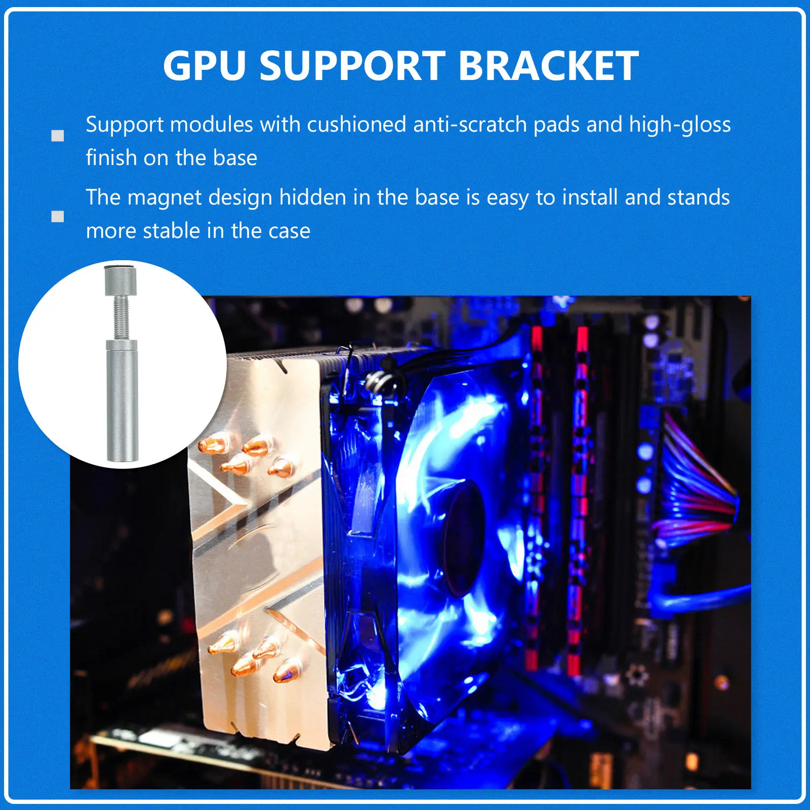 Adjustable GPU Support Bracket Aluminum Alloy Anti-Sag Graphics Card Stand with Strong Magnet Rubber Base for Desktop Pc