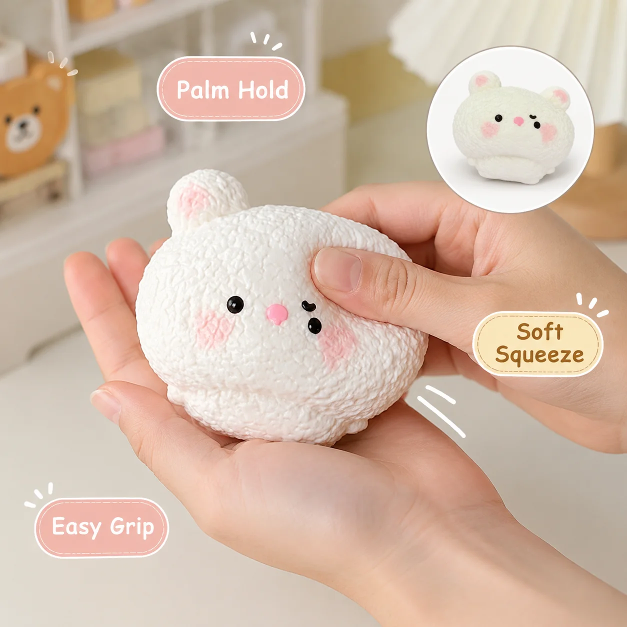 Food Grade Safe Silicone Bunny Squishy Toy Kawaii Textured White Rabbit Squeeze Toy Slow Rebound Stress Relief Hand Fidget Toy