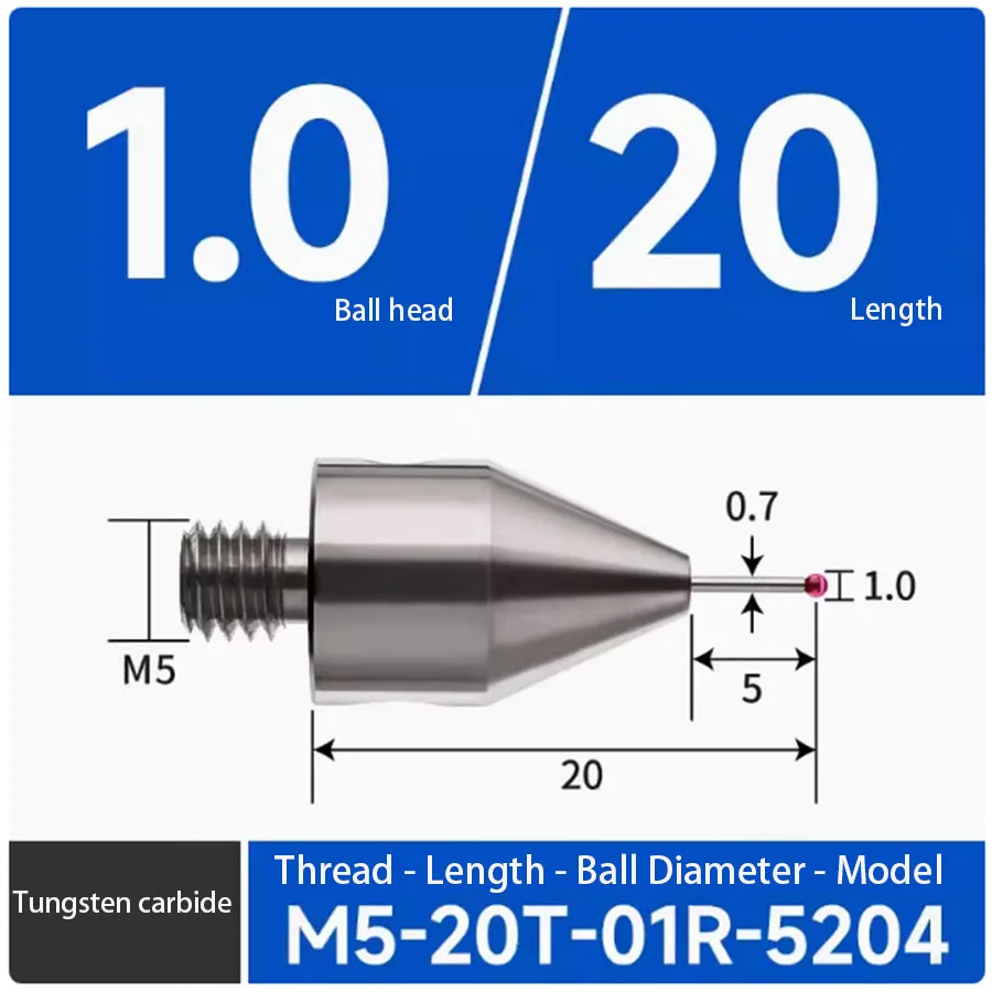 M5 three coordinate measuring needle, tungsten carbide measuring rod, three-dimensional ruby measuring ball probe